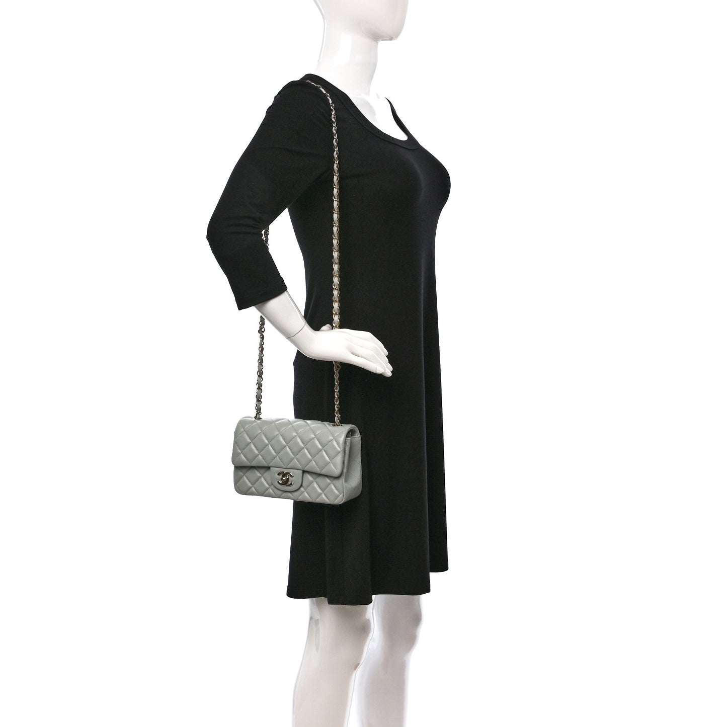 Lambskin Quilted Mini Rectangular Flap Grey