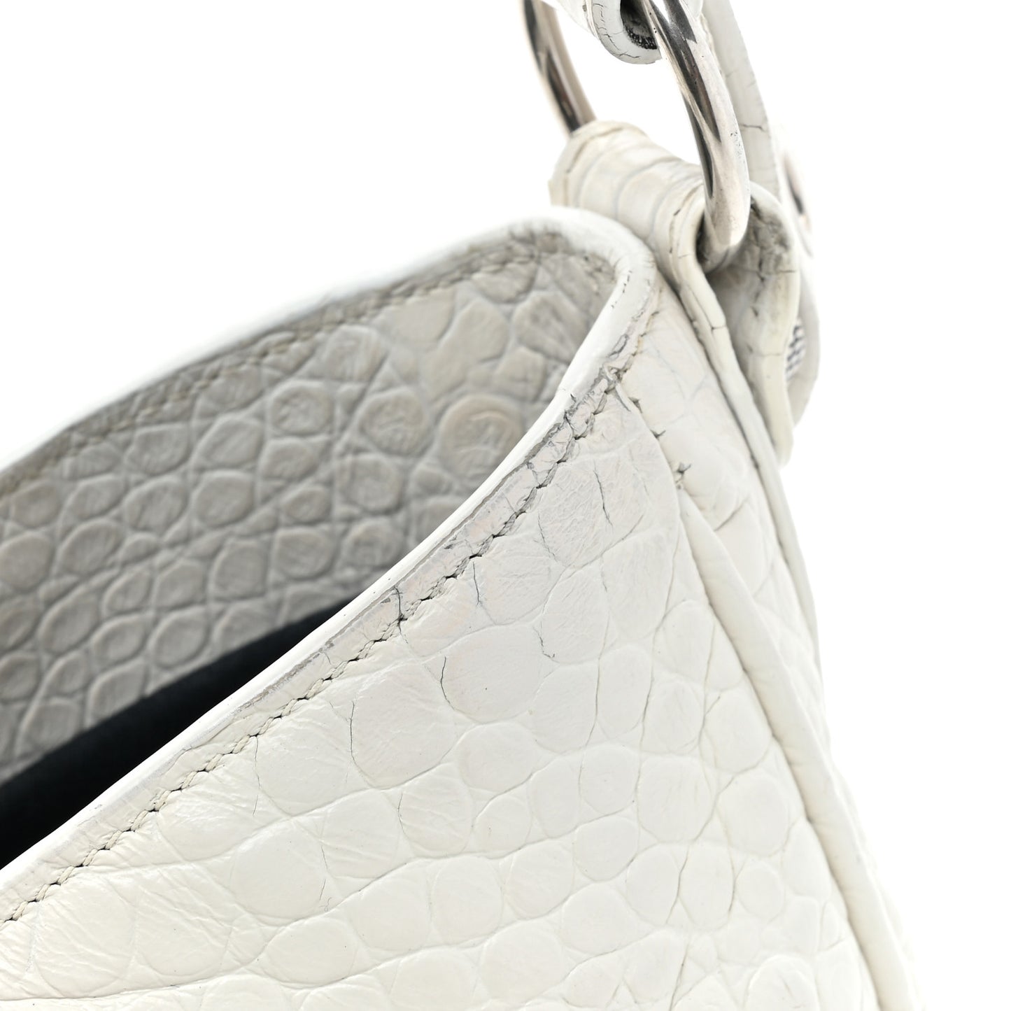 Extra Supple Calfskin Crocodile Embossed Medium Le Cagole Shoulder Bag White