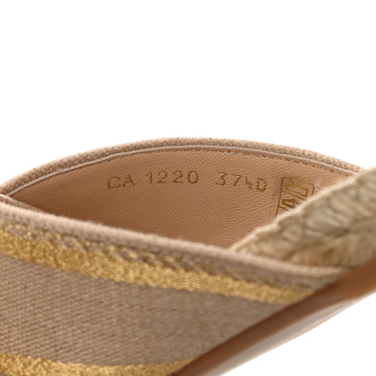 Christian Dior Canvas Embroidered Granville Espadrille Crisscross Flat Slide Sandals 37.5 Gold 8 of 9