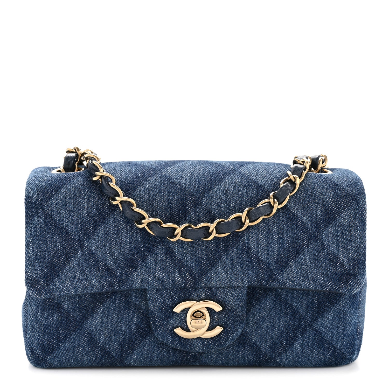 Chanel Printed Denim Quilted Mini Rectangular Flap Dark Blue 1 of 12