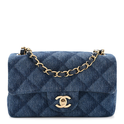 Chanel Printed Denim Quilted Mini Rectangular Flap Dark Blue 1 of 12