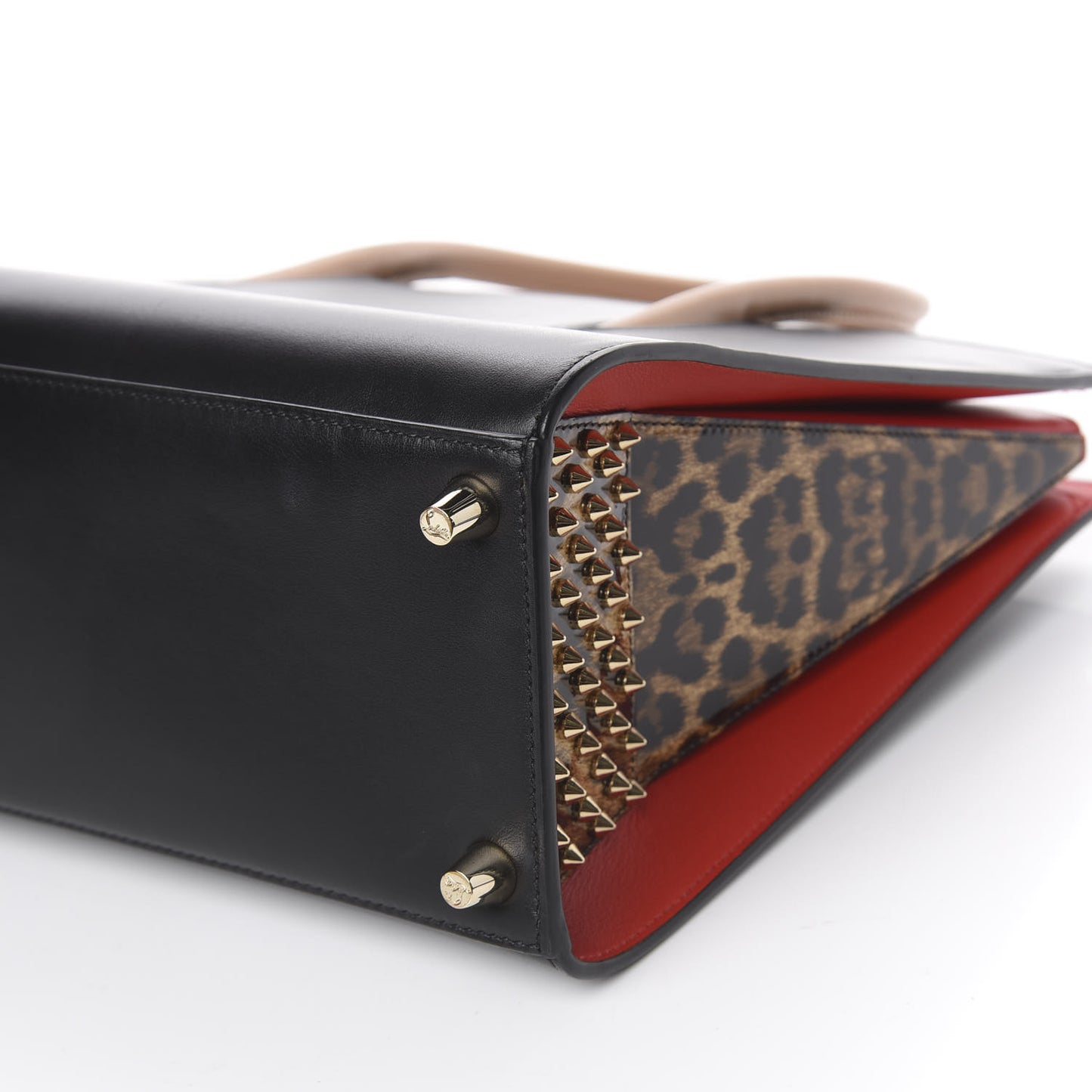 Calfskin Patent Leopard Spiked Large Paloma Black