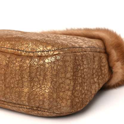 Prada Metallic Suede Mink Shearling Crocodile Embossed Tote Gold 10 of 10
