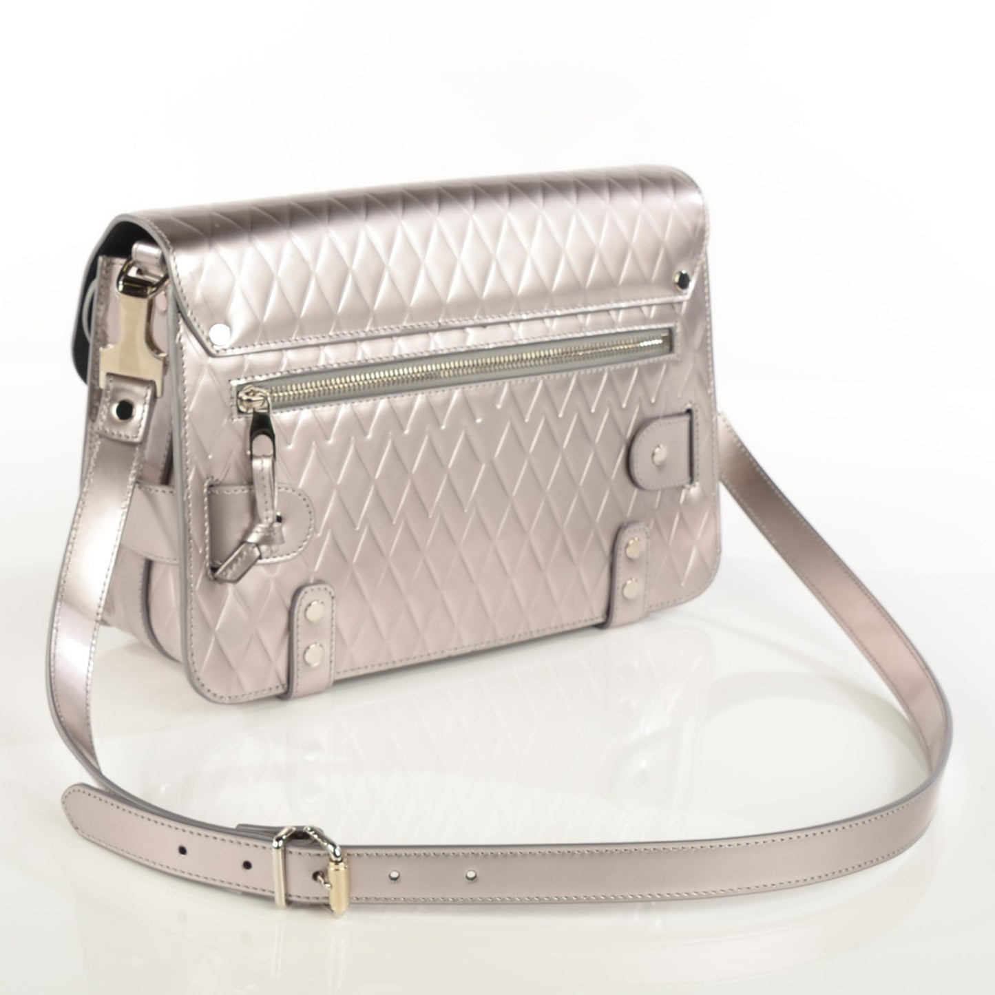 Diamond Embossed Patent PS11 Classic Shoulder Bag Silver