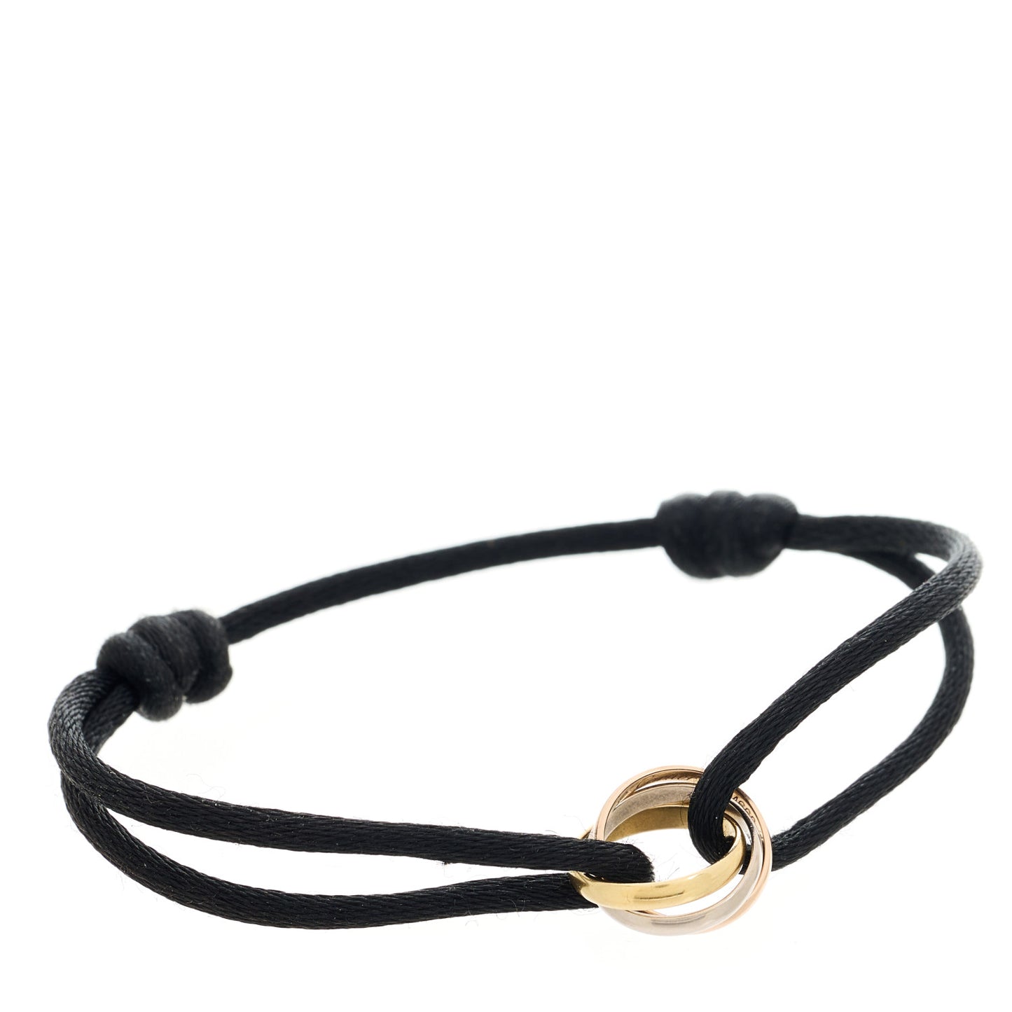 18K Pink Yellow White Gold Trinity Adjustable Cord Bracelet Black