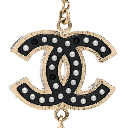 Chanel Pearl Beaded Crystal CC Long Necklace Black Silver 7 of 7