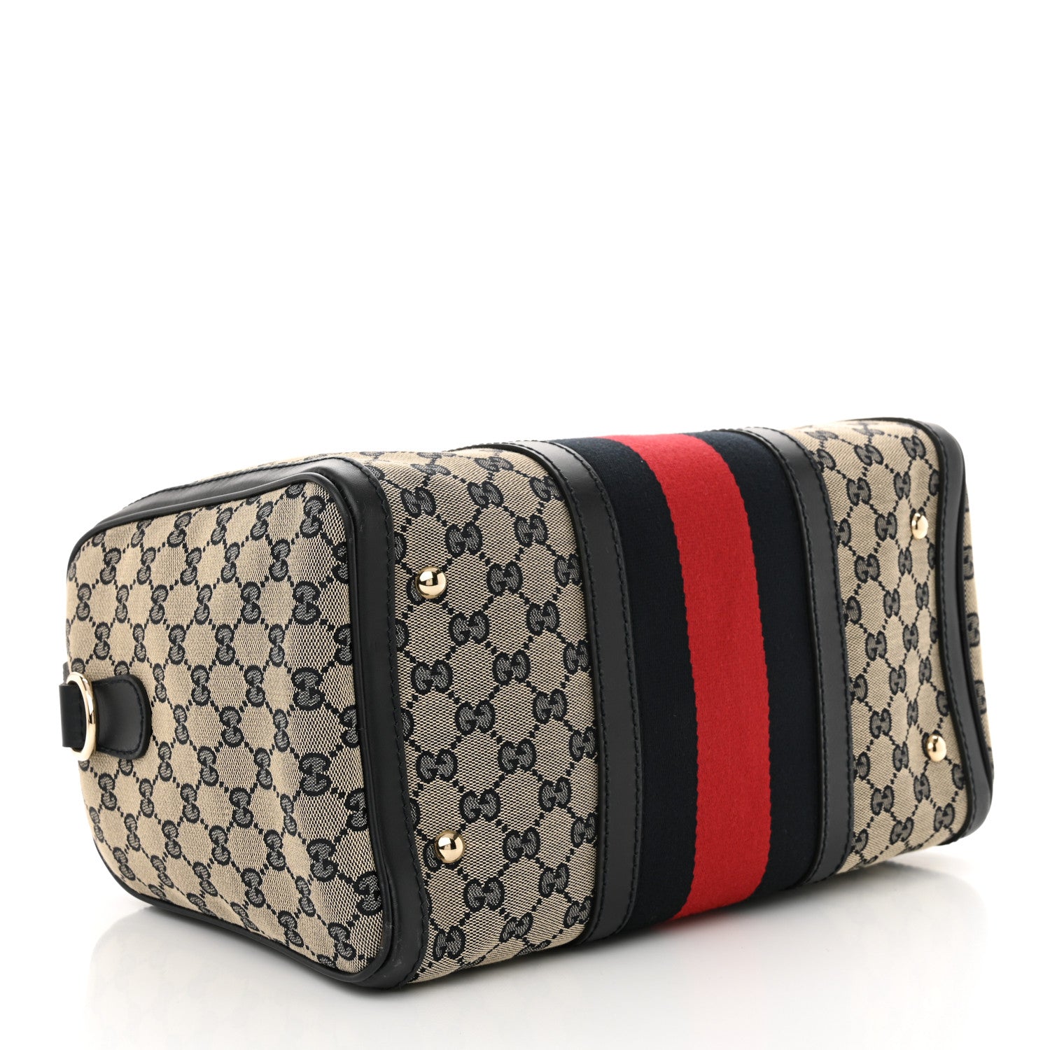 Gucci Monogram Selleria Calfskin Vintage Web Medium Boston Beige Blue 3 of 12