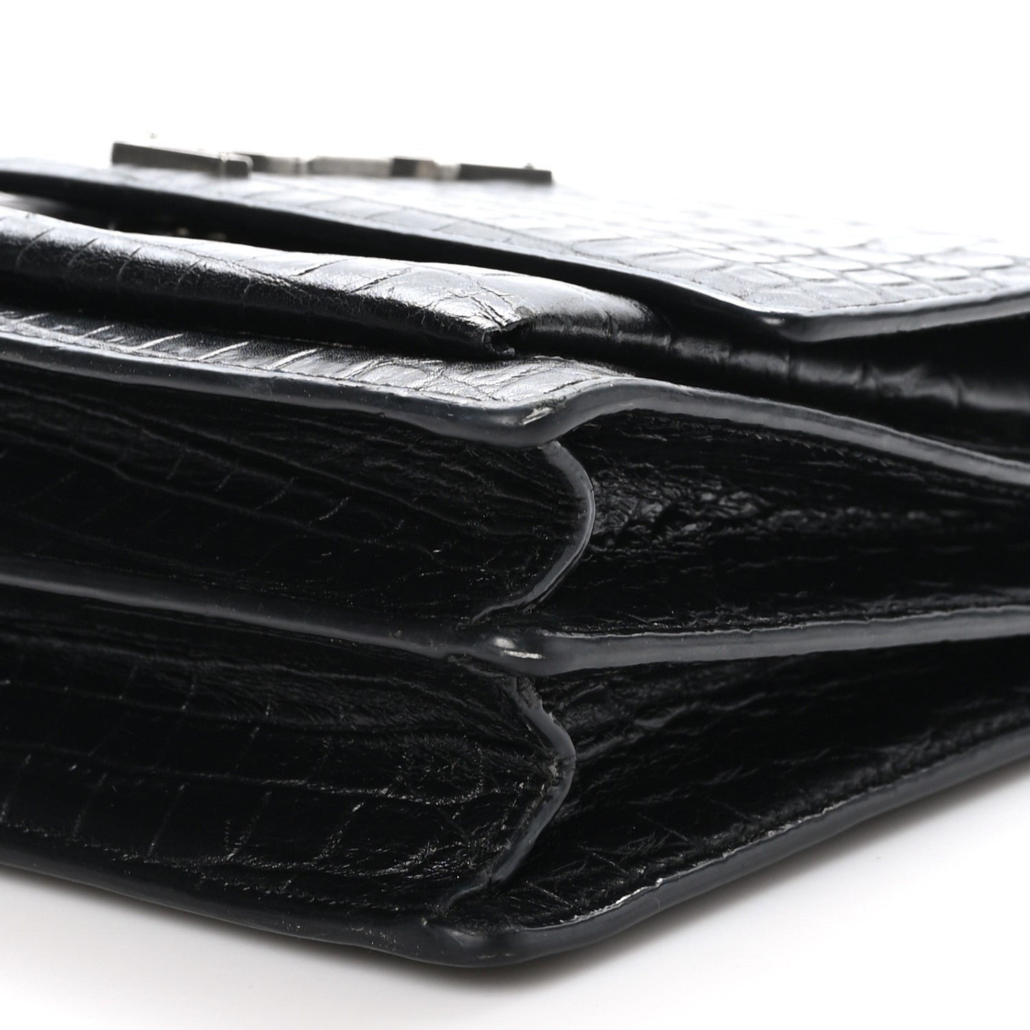 Saint Laurent Calfskin Crocodile Embossed Medium Monogram Sunset Black 11 of 11