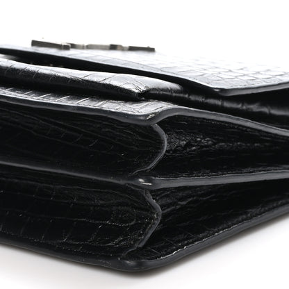 Saint Laurent Calfskin Crocodile Embossed Medium Monogram Sunset Black 11 of 11