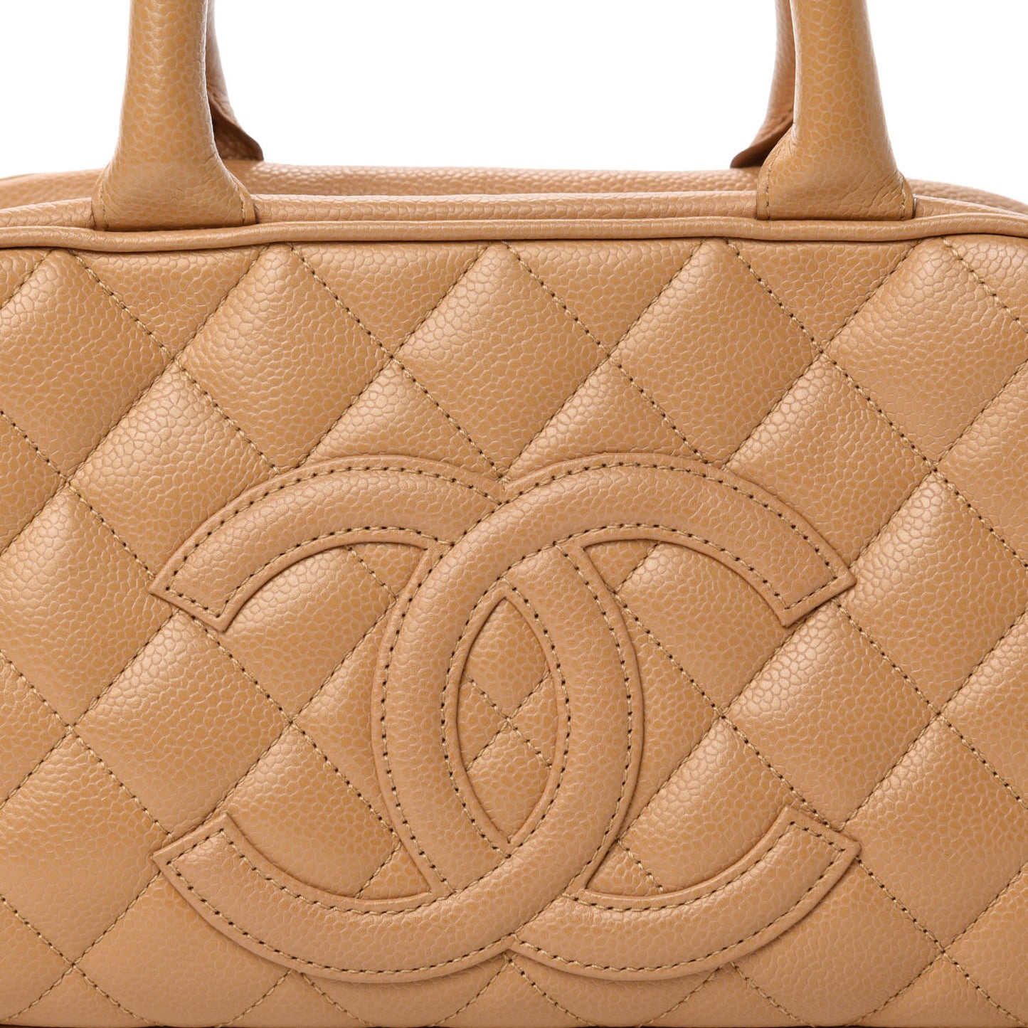 Caviar Quilted Small Bowler Beige