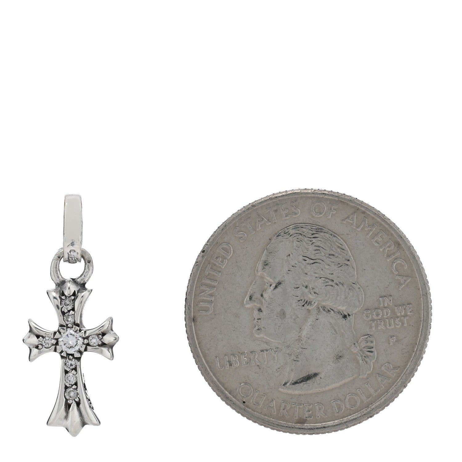 Chrome Hearts Sterling Silver Diamond Baby Fat Cross Pave Pendant 2 of 3