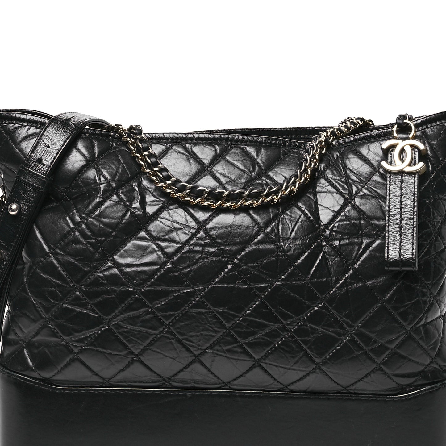 Aged Calfskin Quilted Large Gabrielle Hobo  Black