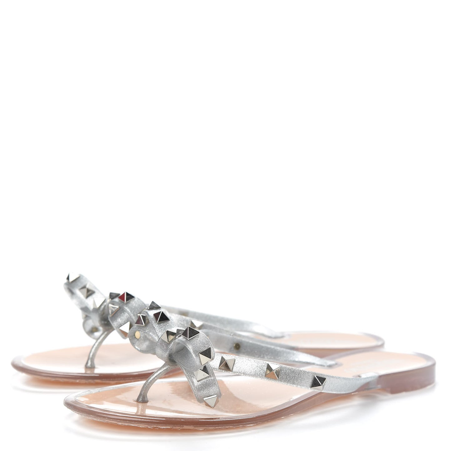 PVC Jelly Rockstud Bow Thong Sandals 38 Silver