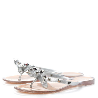 Valentino Garavani PVC Jelly Rockstud Bow Thong Sandals 38 Silver 3 of 8