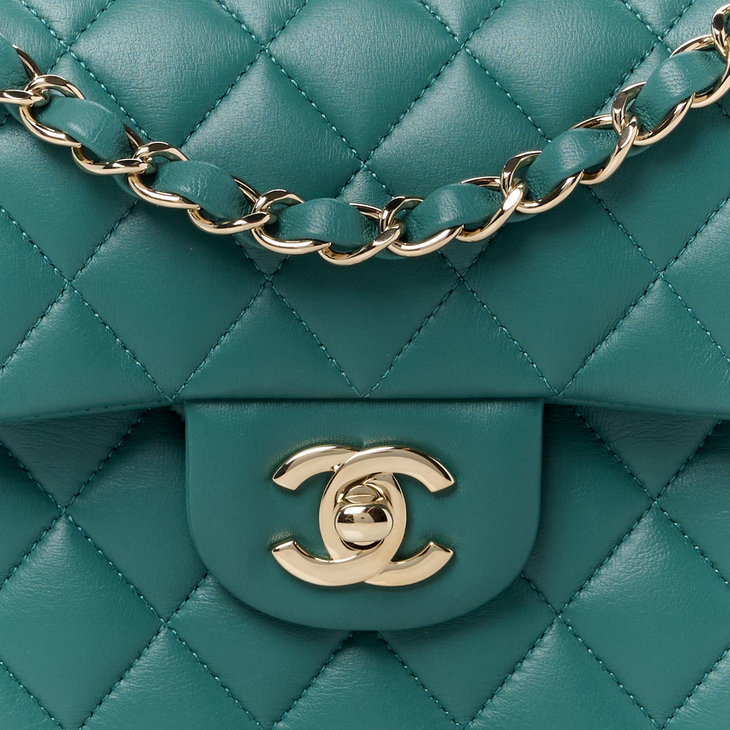 Lambskin Quilted Small Double Flap Green