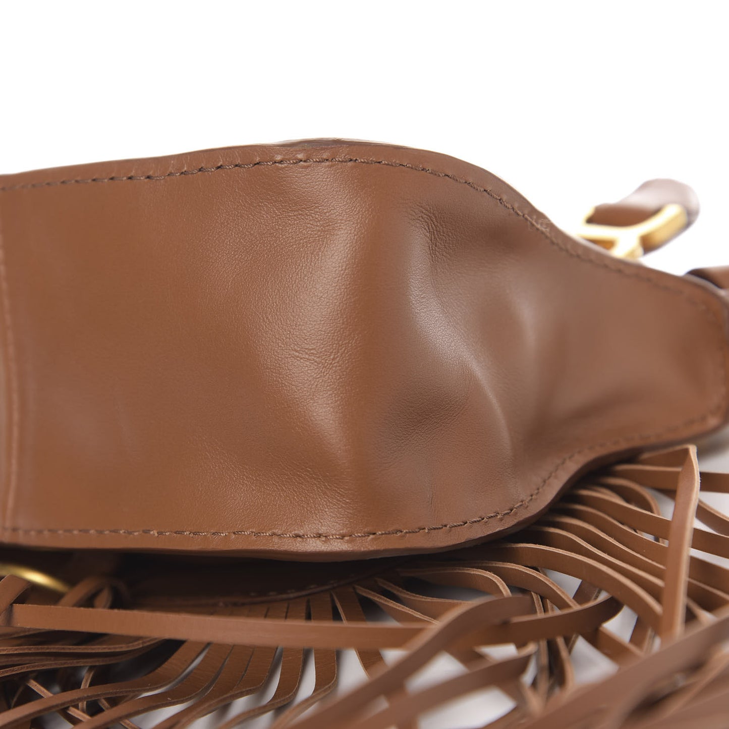 Shiny Small Grain Calfskin Mini Marcie Multi Fringe Satchel Tan