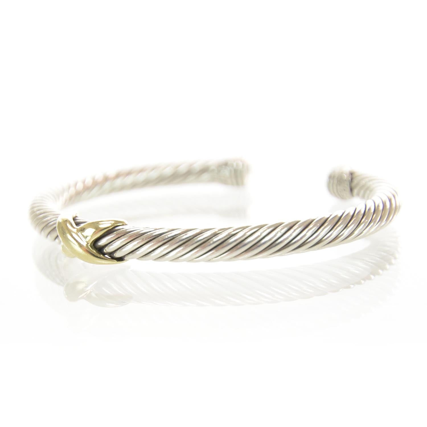 David Yurman Sterling Silver 14K Yellow Gold 5mm X Station Cable Bracelet 4 of 6