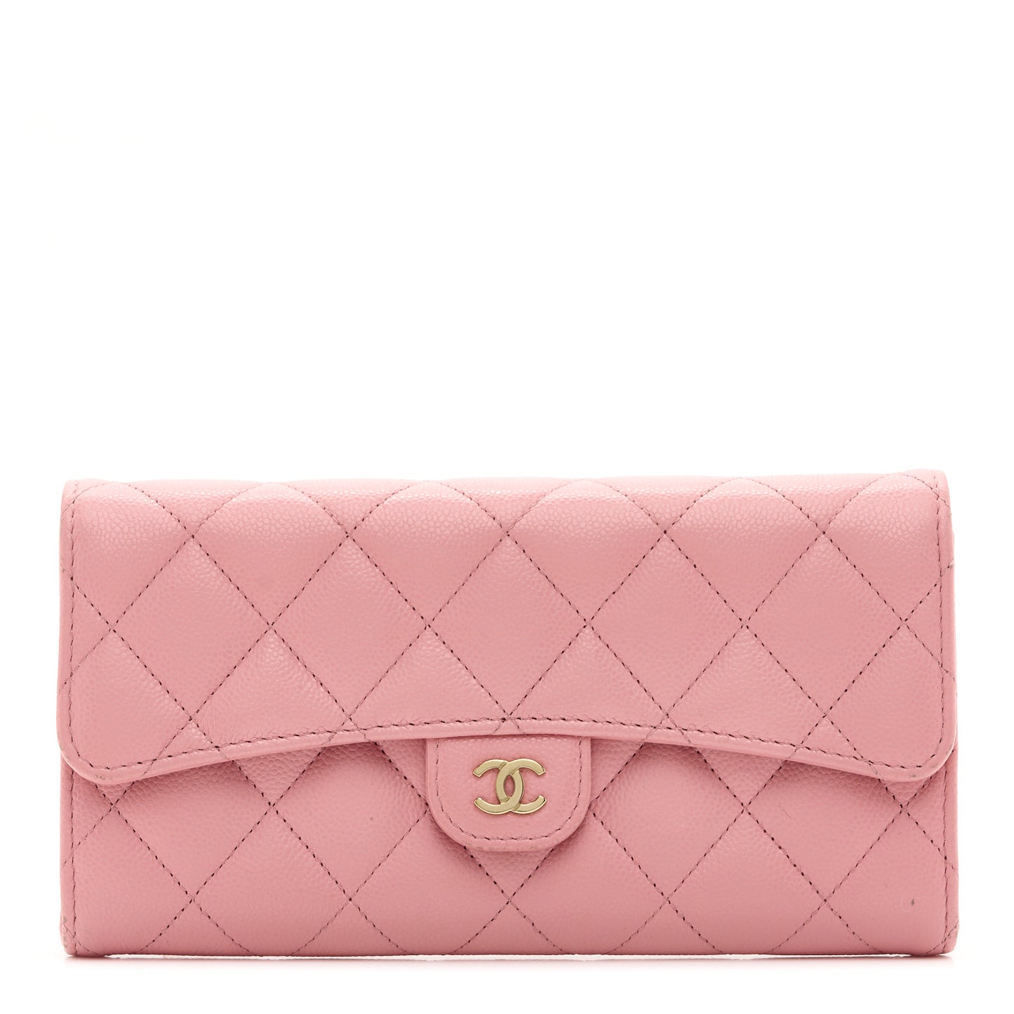 Caviar Quilted Large Gusset Flap Wallet Light Pink