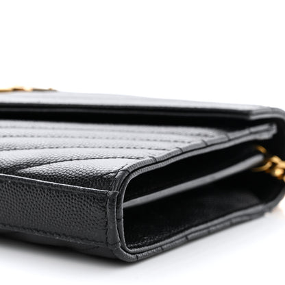 Saint Laurent Grain De Poudre Matelasse Chevron Monogram Chain Wallet Black 9 of 10