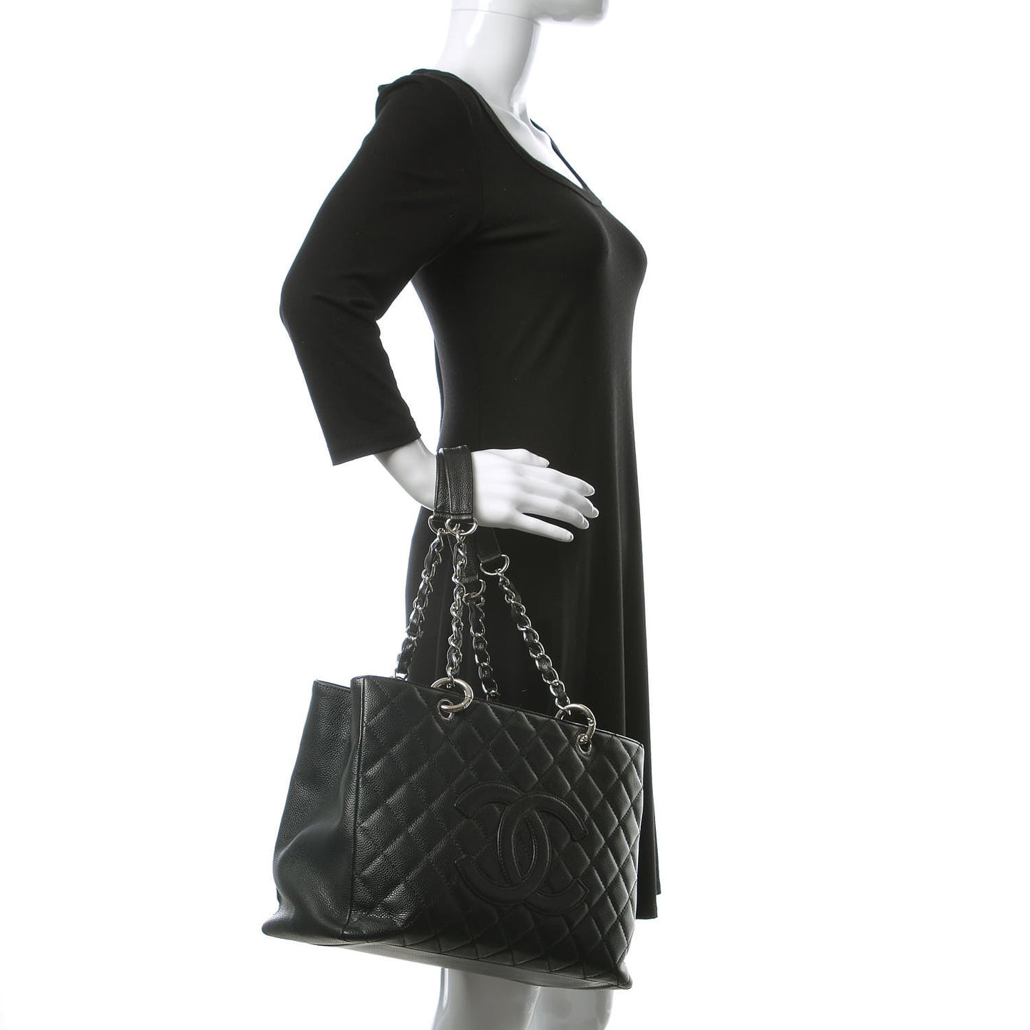 Caviar Quilted Grand Shopping Tote GST Black