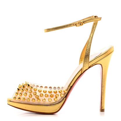 Christian Louboutin Nappa PVC Spiked St Jeannette 120 Peep Toe Pumps 35.5 Gold 1 of 14