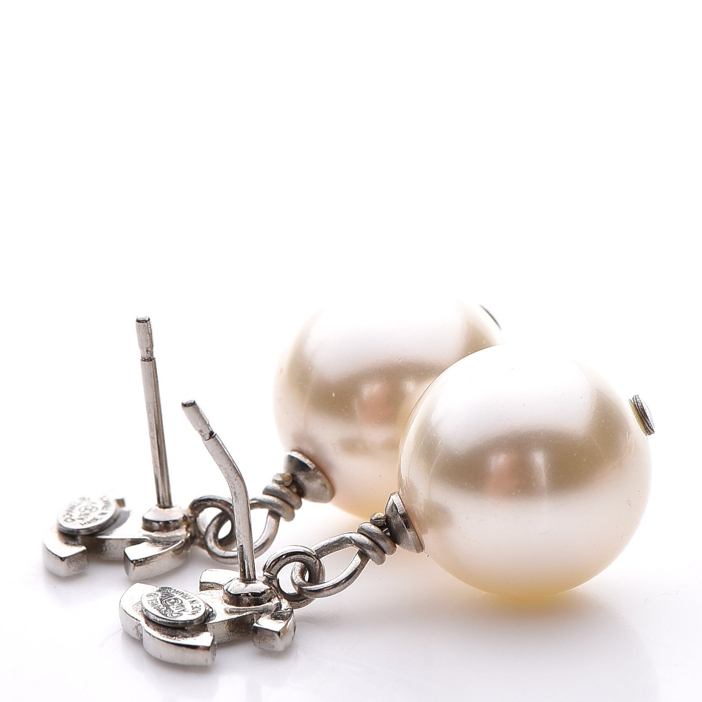 Crystal Pearl CC Drop Earrings Silver