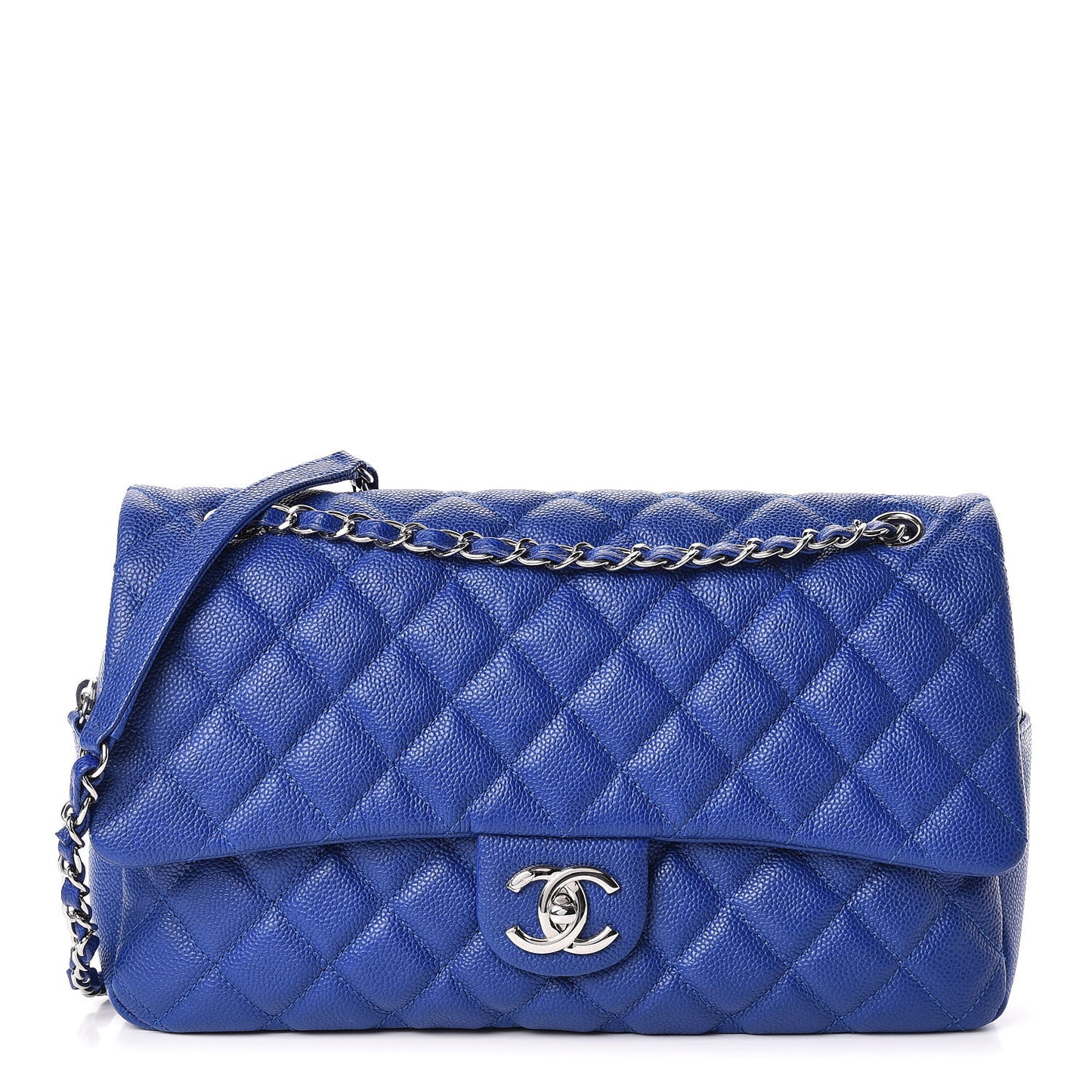 Caviar Quilted Jumbo Easy Flap Blue