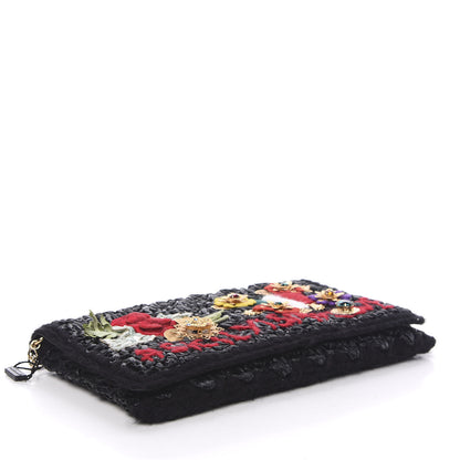 Dolce & Gabbana Woven Raffia Embellished Chain Flap Bag Black Multicolor 3 of 8