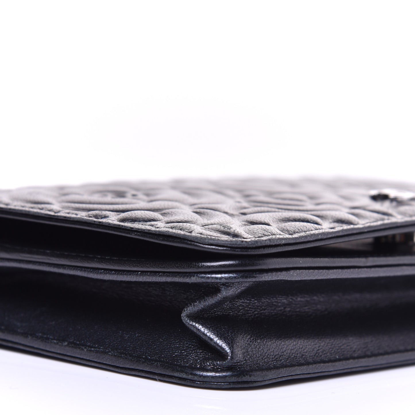 Goatskin Camellia Embossed Wallet on Chain WOC Black