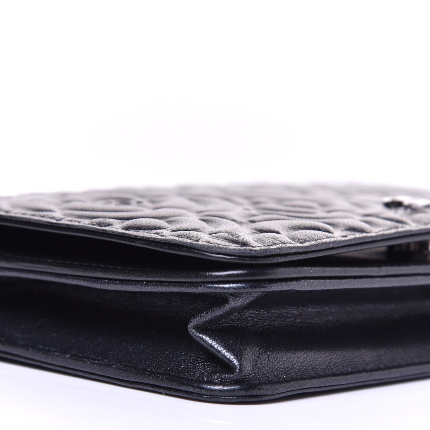 Chanel Goatskin Camellia Embossed Wallet on Chain WOC Black 7 of 9