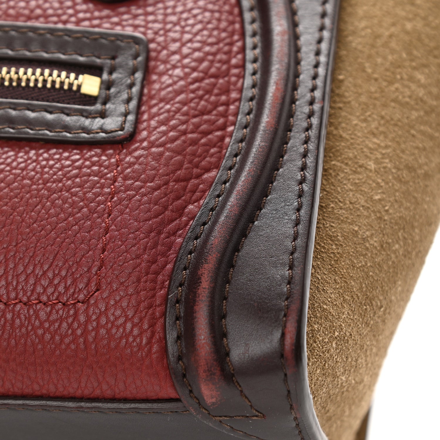 Celine Calfskin Suede Nano Tri-Color Luggage Burgundy 16 of 16