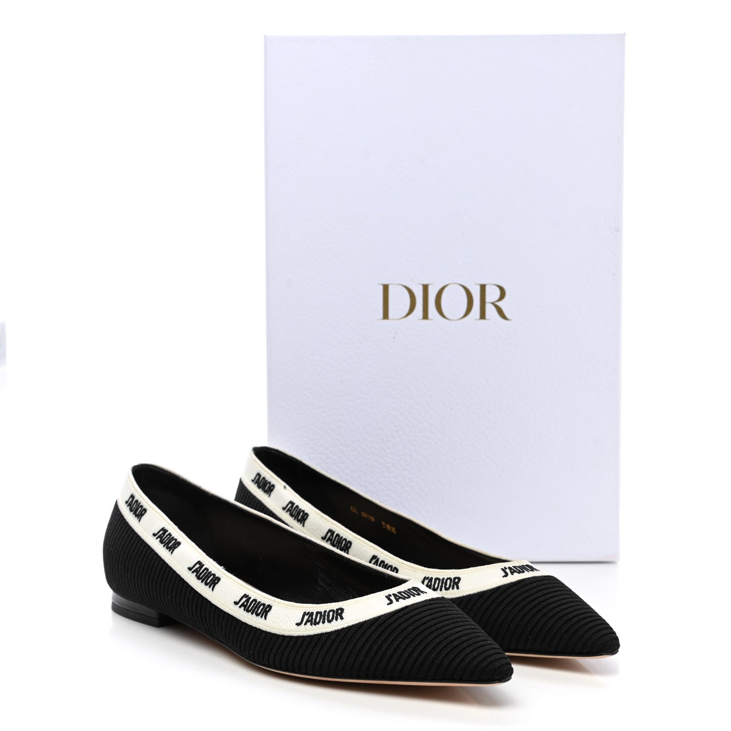 Christian Dior Fabric Ribbon Embroidered J'Adior Ballet Flats 38.5 Black 9 of 9