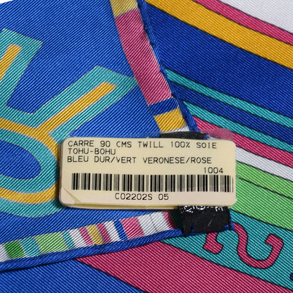 Hermes Silk Tohu Bohu Scarf 90 Bleu Dur Vert Veronese Rose 5 of 7