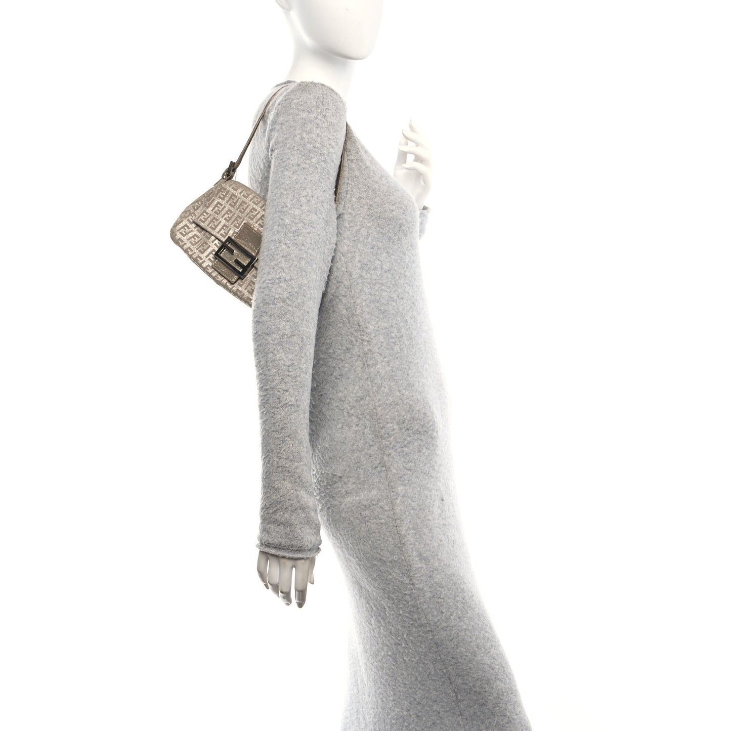 Metallic Jacquard Zucchino Suede Mini Mama Baguette  Cipria Argento Grigio