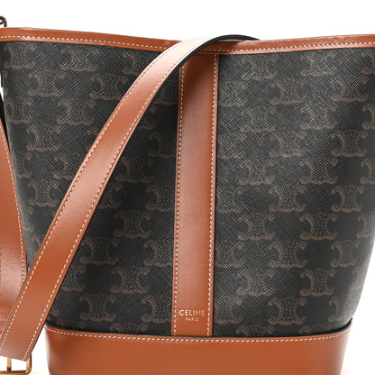 Celine Triomphe Canvas Calfskin Small Bucket Bag Tan 7 of 10