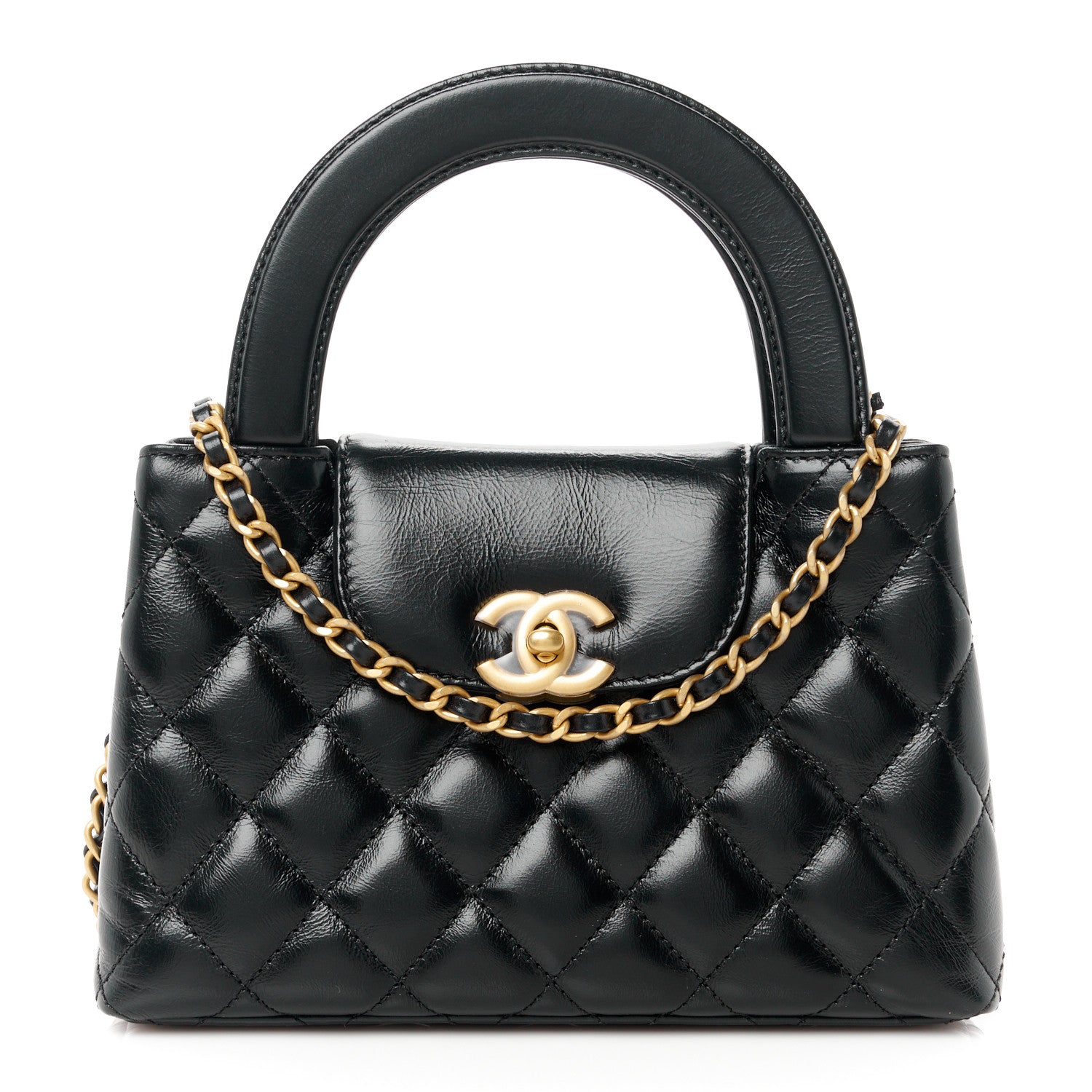 Chanel Shiny Aged Calfskin Quilted Nano Kelly Shopper Black 1 of 11