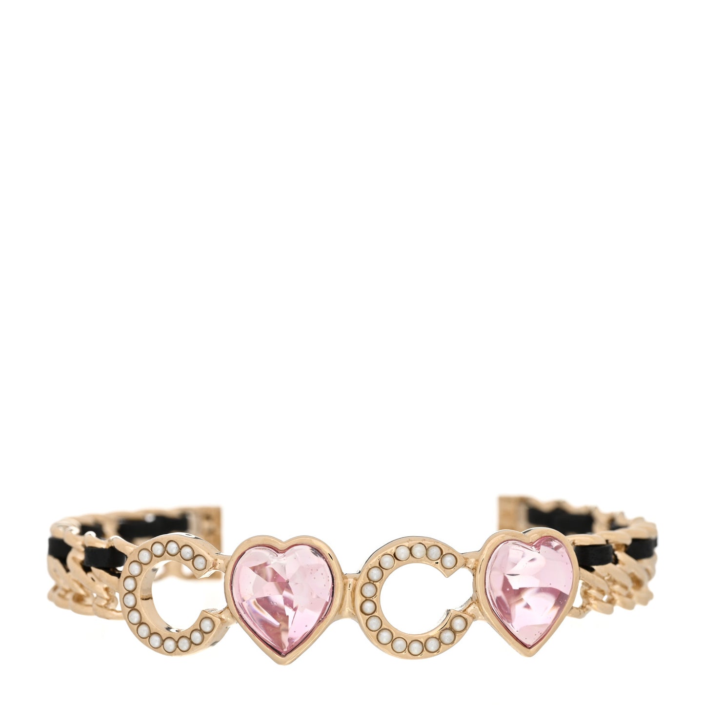 Crystal Pearl Coco Heart Chain Cuff Bracelet M Pink