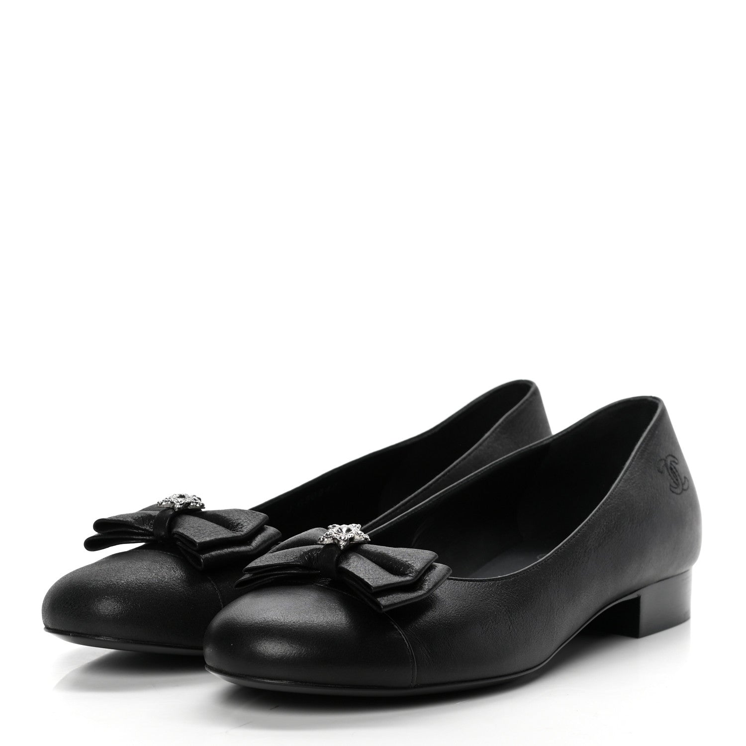 Chanel Buffalo Glitter Bow Ballerina Flats 38.5 Black 3 of 10
