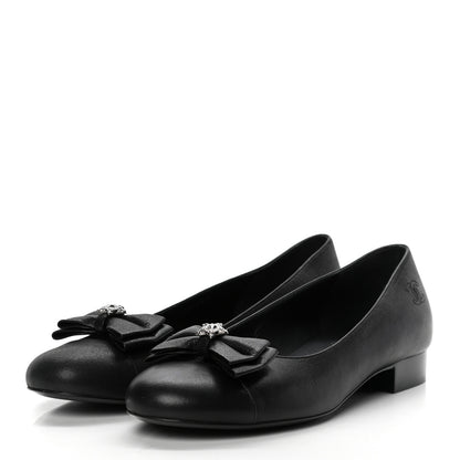 Chanel Buffalo Glitter Bow Ballerina Flats 38.5 Black 3 of 10