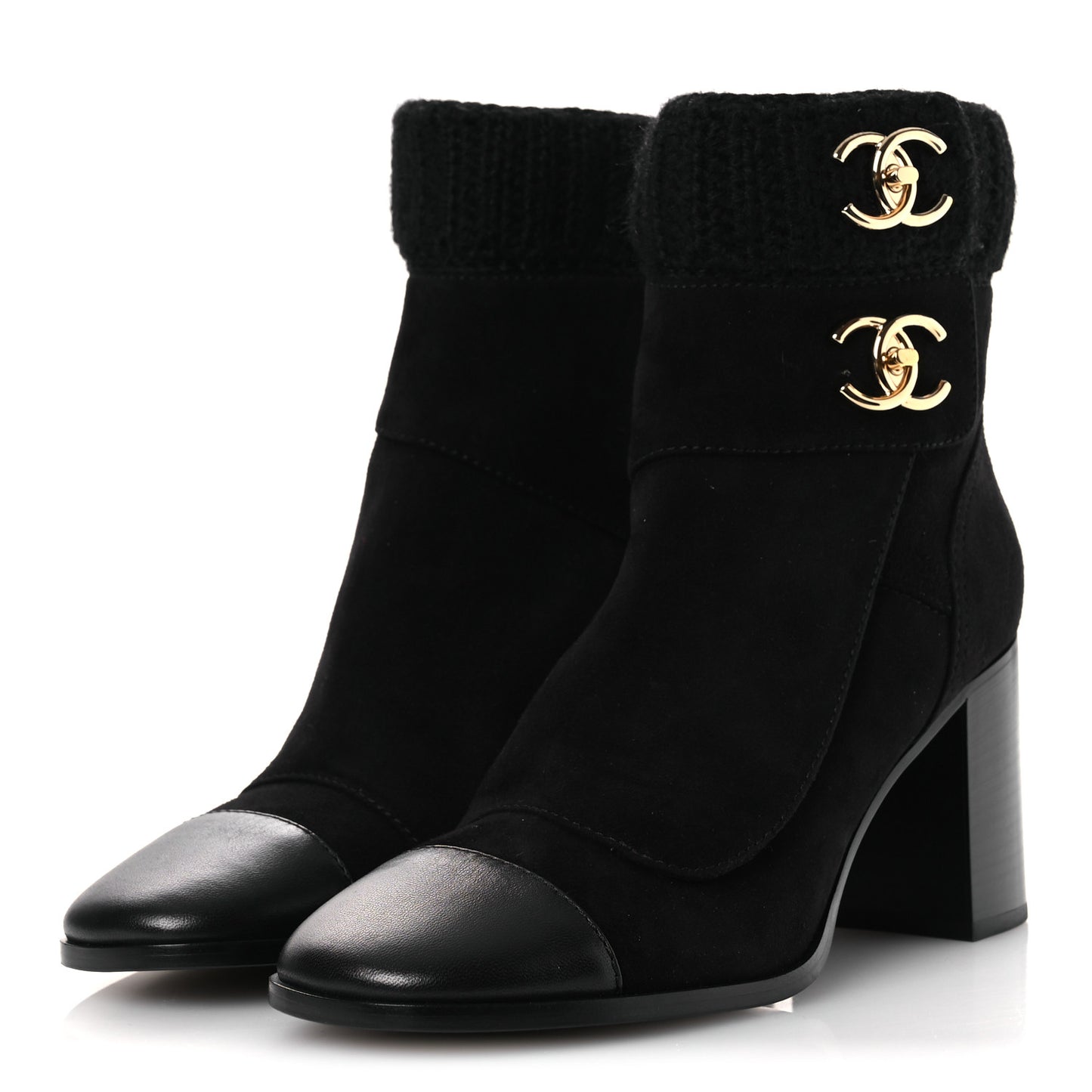 Suede Lambskin Knit CC Short Boots 39.5 Black