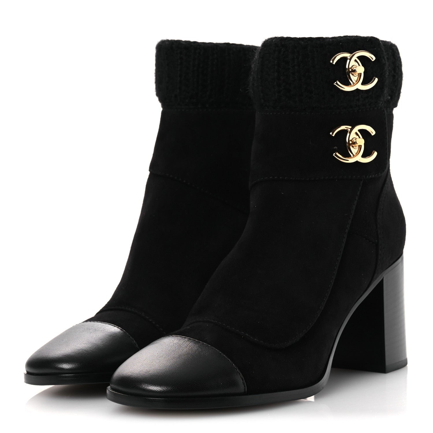 Chanel Suede Lambskin Knit CC Short Boots 39.5 Black 4 of 11