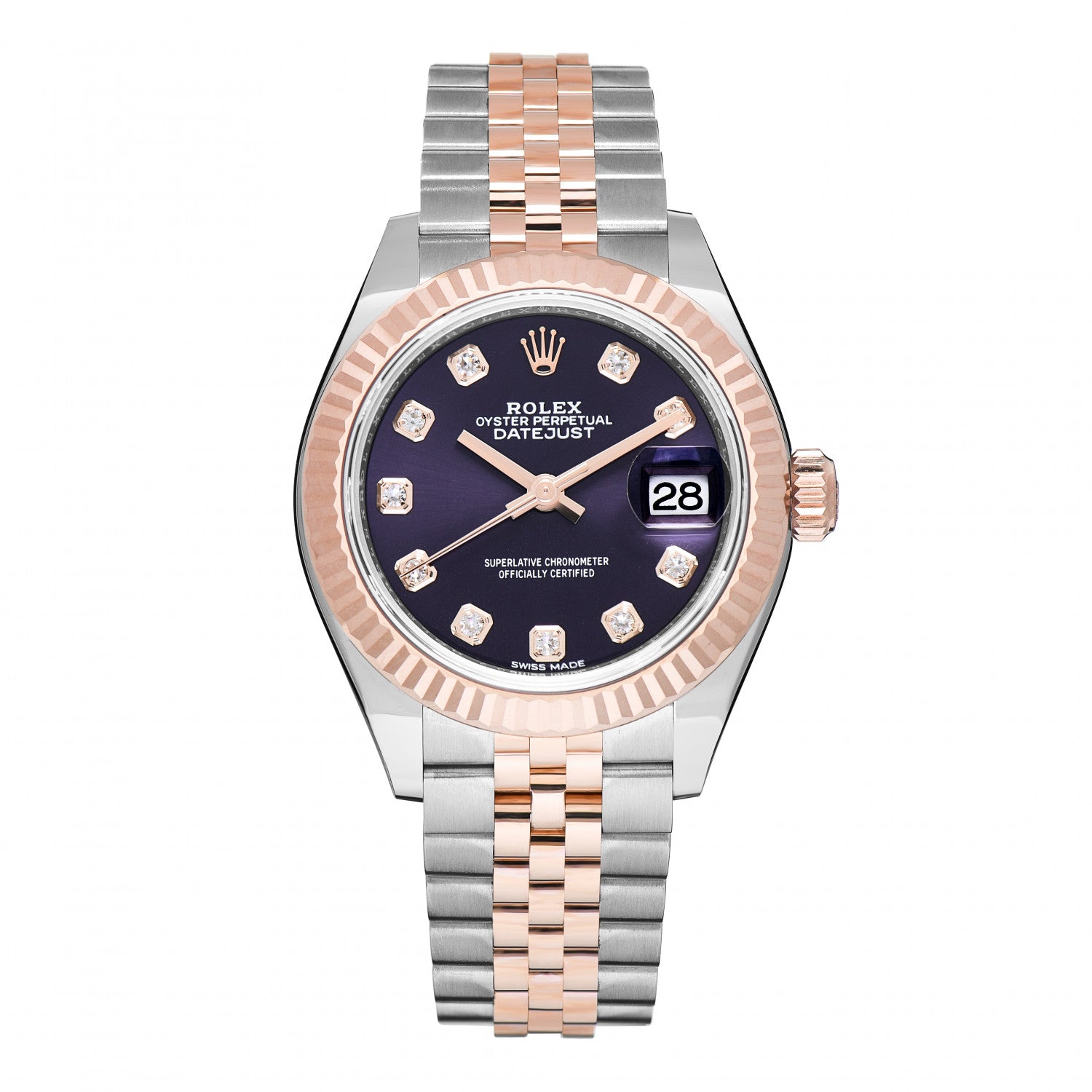 Rolex Stainless Steel 18K Everose Gold Diamond 28mm Oyster Perpetual Datejust Watch Aubergine 279171 1 of 5