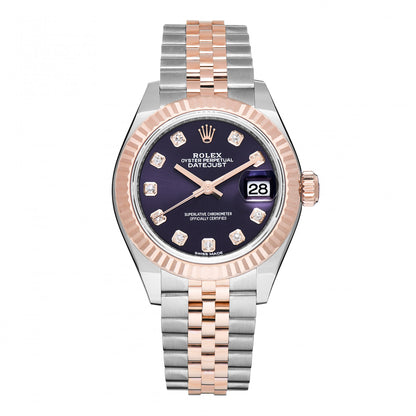 Rolex Stainless Steel 18K Everose Gold Diamond 28mm Oyster Perpetual Datejust Watch Aubergine 279171 1 of 5