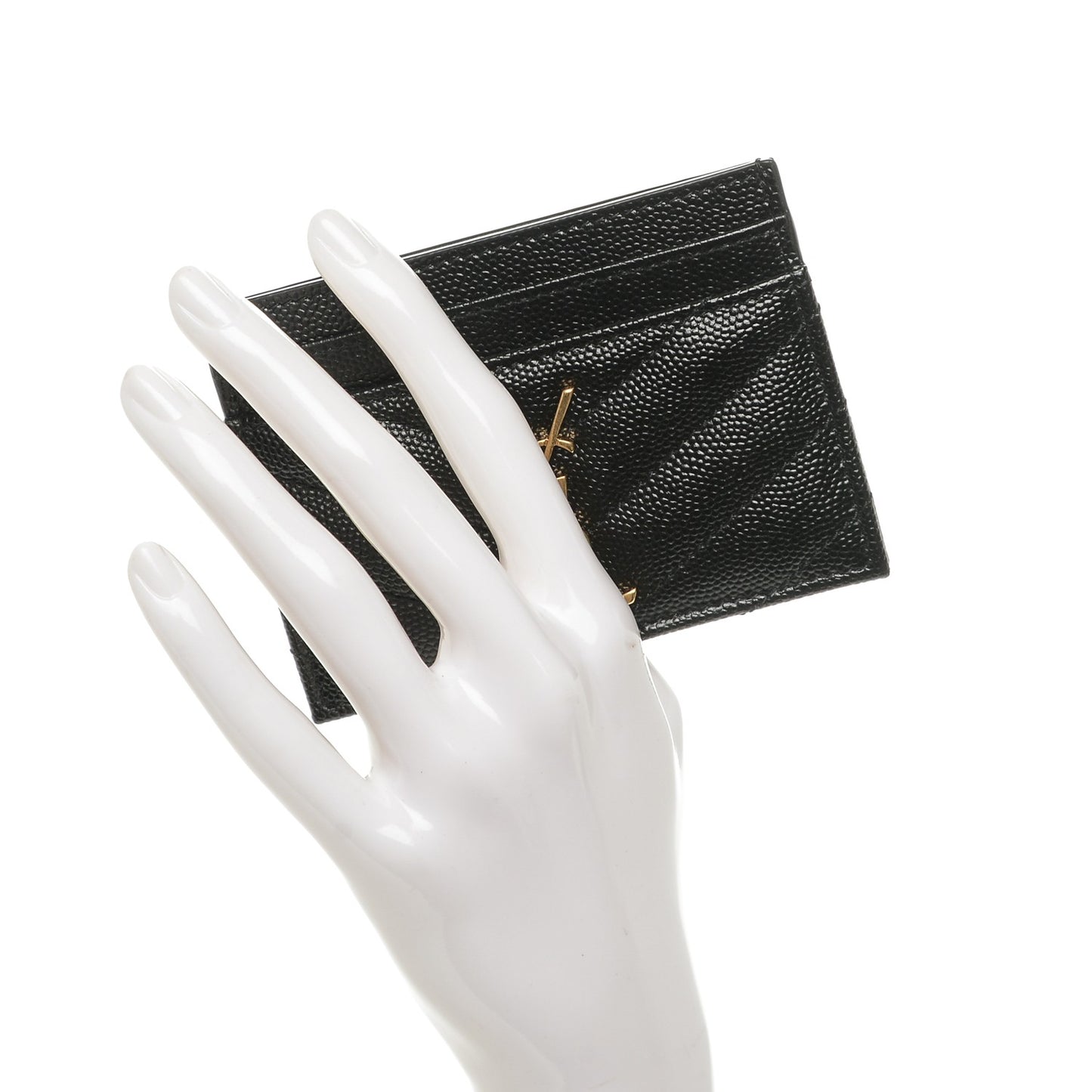 Grain De Poudre Matelasse Chevron Monogram Credit Card Case Black