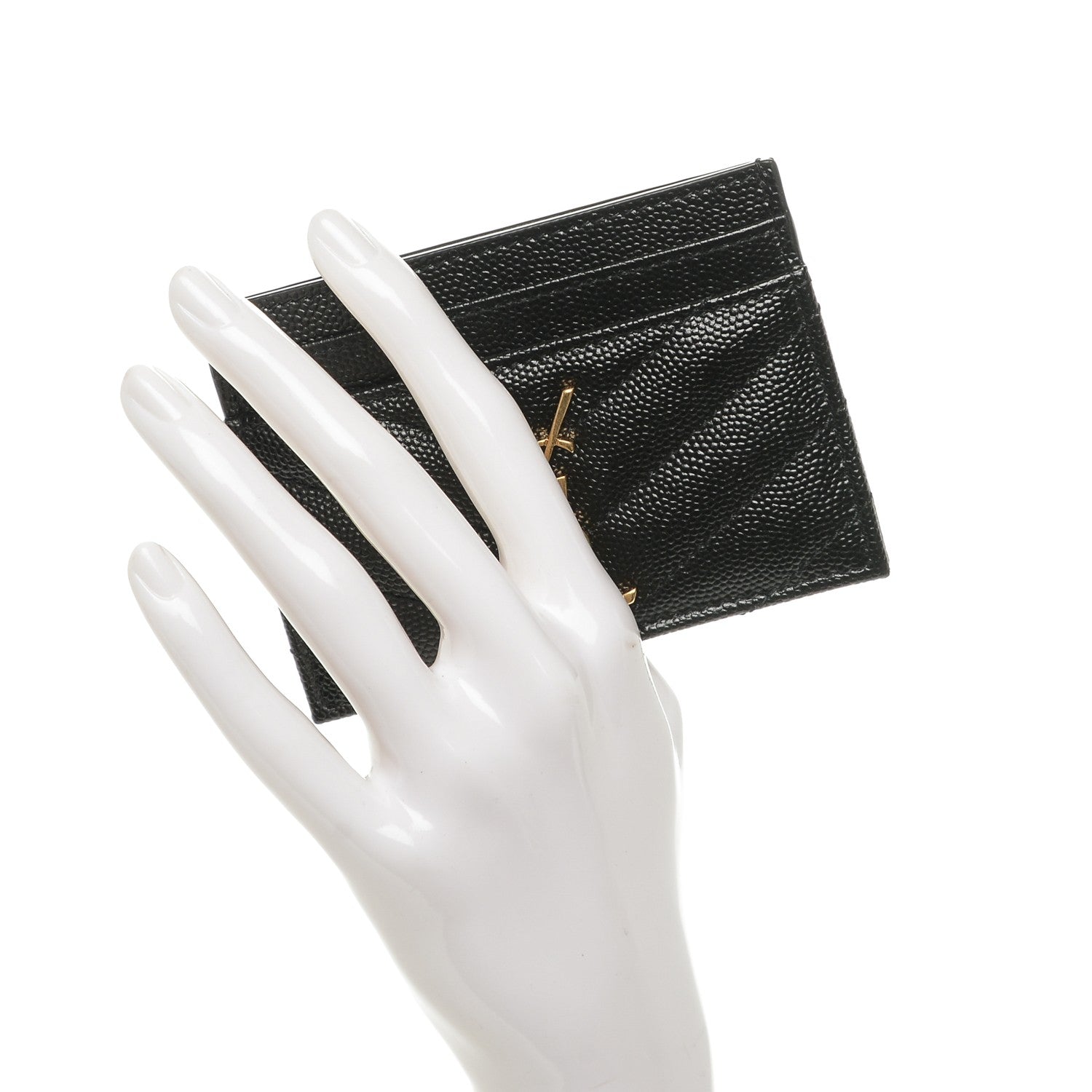 Saint Laurent Grain De Poudre Matelasse Chevron Monogram Credit Card Case Black 2 of 7
