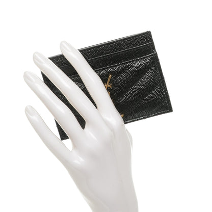 Saint Laurent Grain De Poudre Matelasse Chevron Monogram Credit Card Case Black 2 of 7