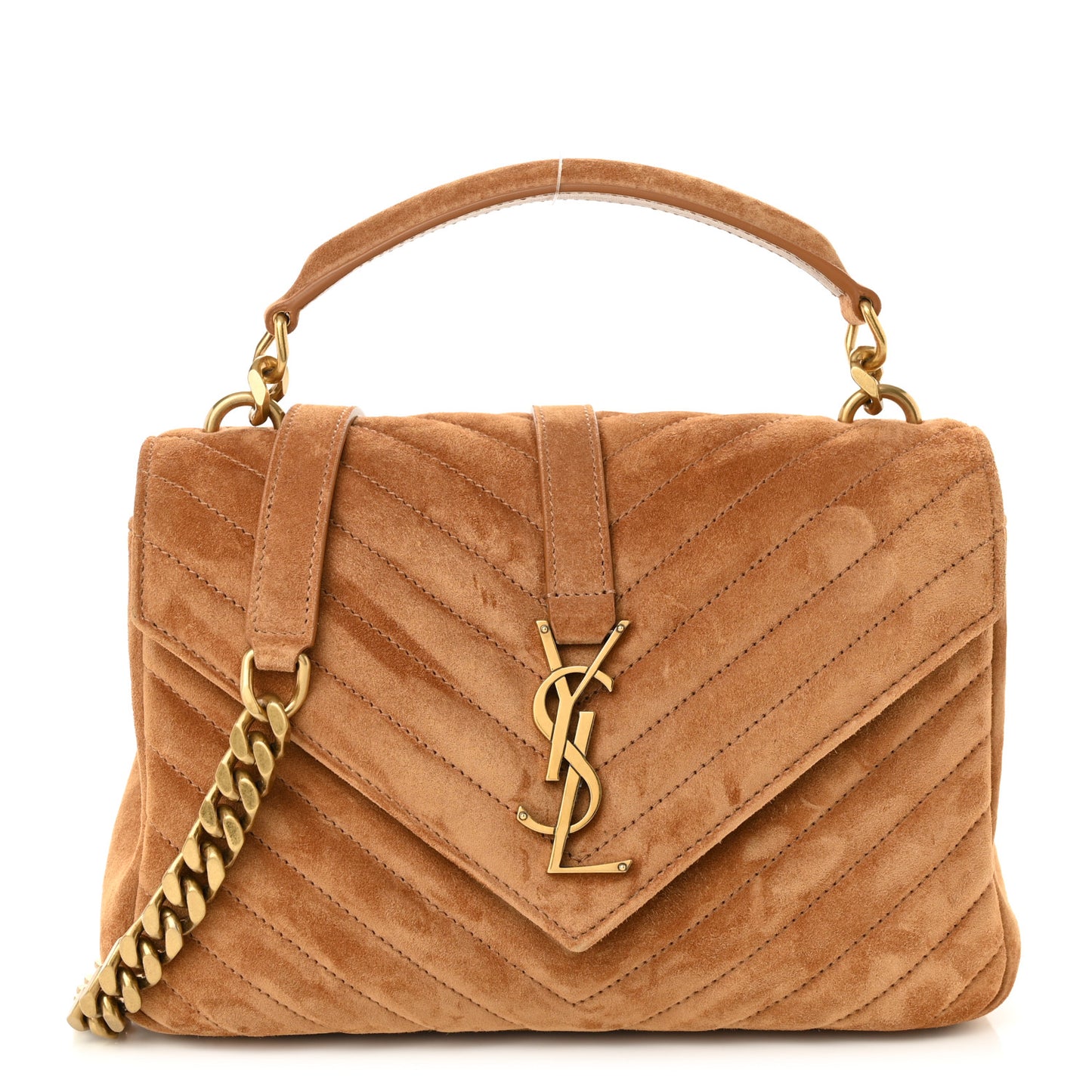 Suede Matelasse Chevron Monogram Medium College Bag Cinnamon