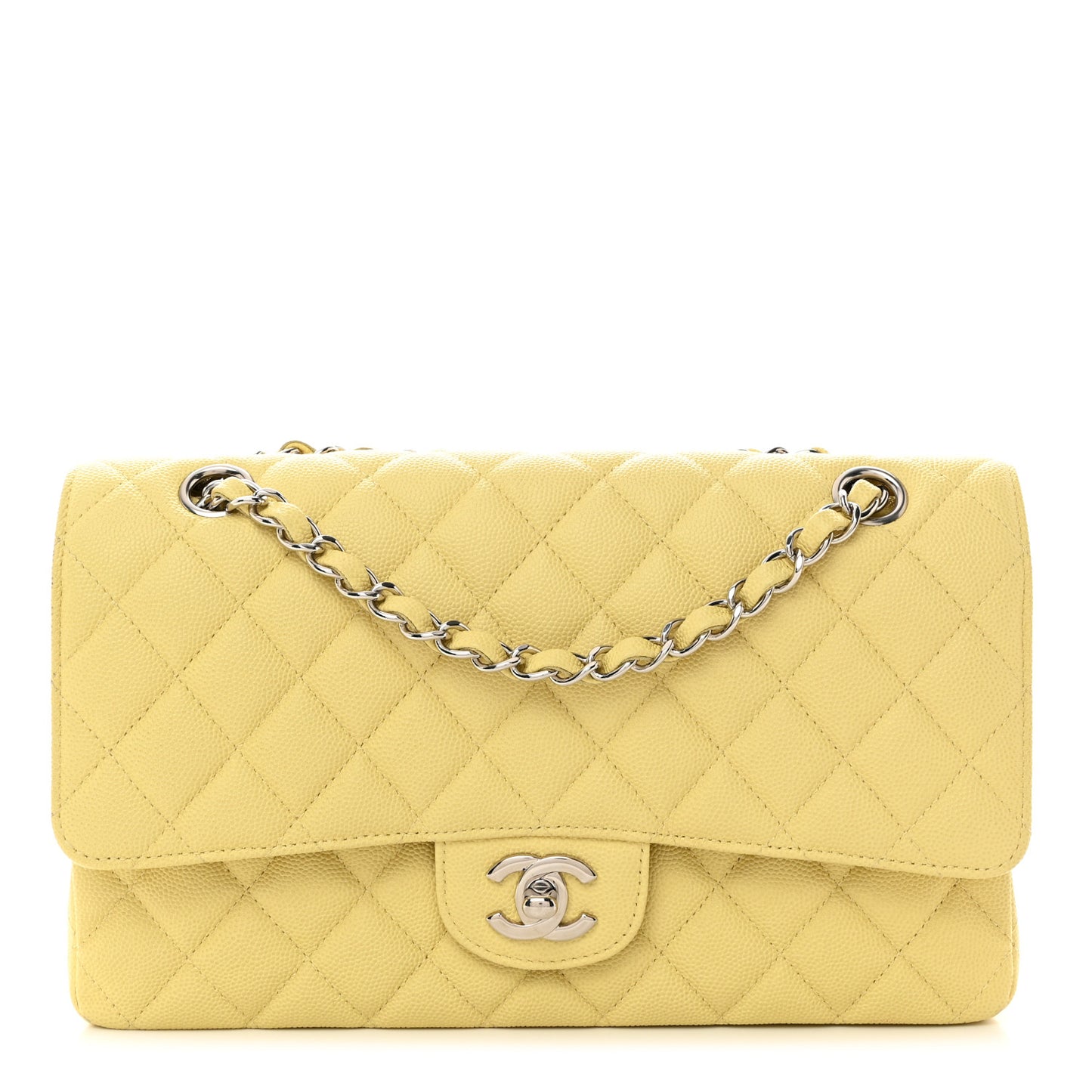 Caviar Quilted Medium Double Flap Light Yellow
