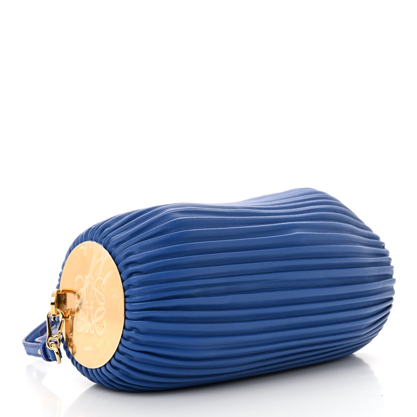 Lambskin Pleated Bracelet Pouch Shoulder Bag Royal Blue