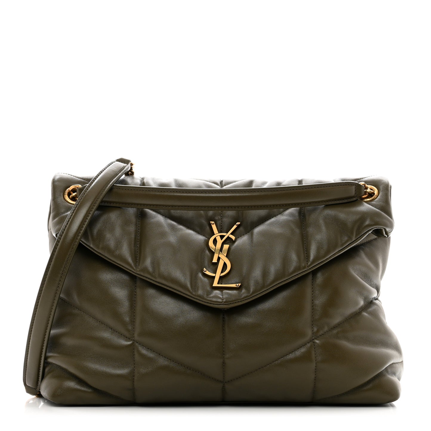 Lambskin Quilted Medium Loulou Puffer Monogram Chain Satchel Seaweed